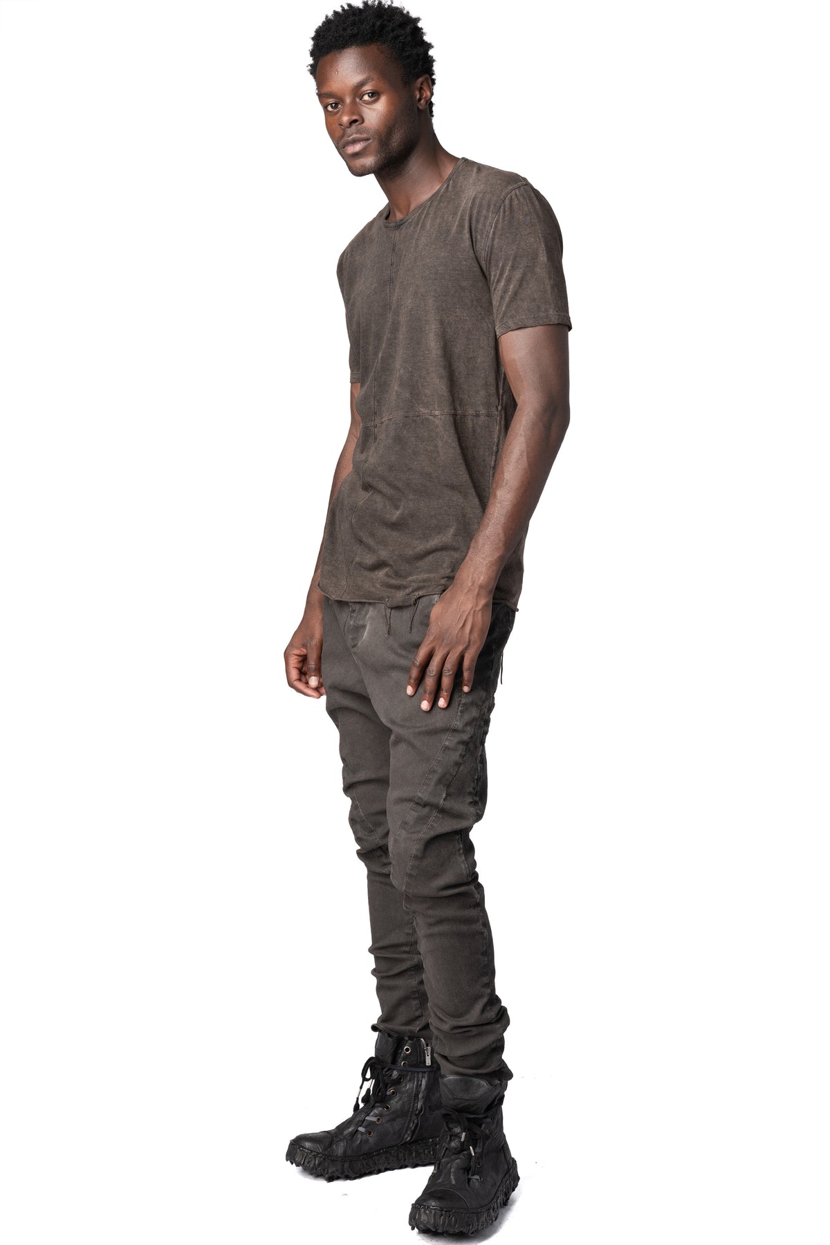 MD75 | AW26 - Panelled crew neck cotton t-shirt, Brown Wash MD13150
