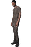 Panelled crew neck cotton t-shirt, Brown Wash