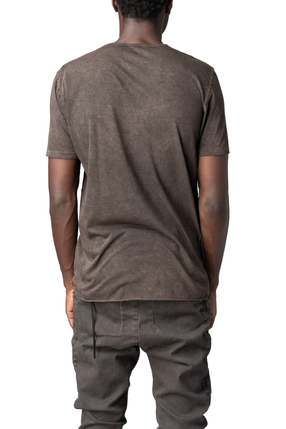 Panelled crew neck cotton t-shirt, Brown Wash