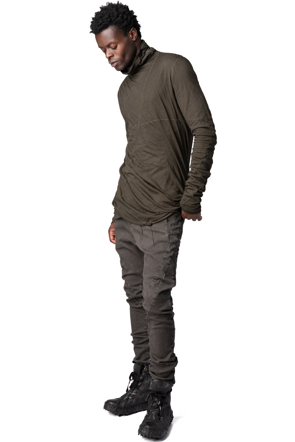 MD75 | AW26 - Double layer cotton roll neck long sleeve top, Military Fade MD13161
