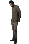Double layer cotton roll neck long sleeve top, Military Fade