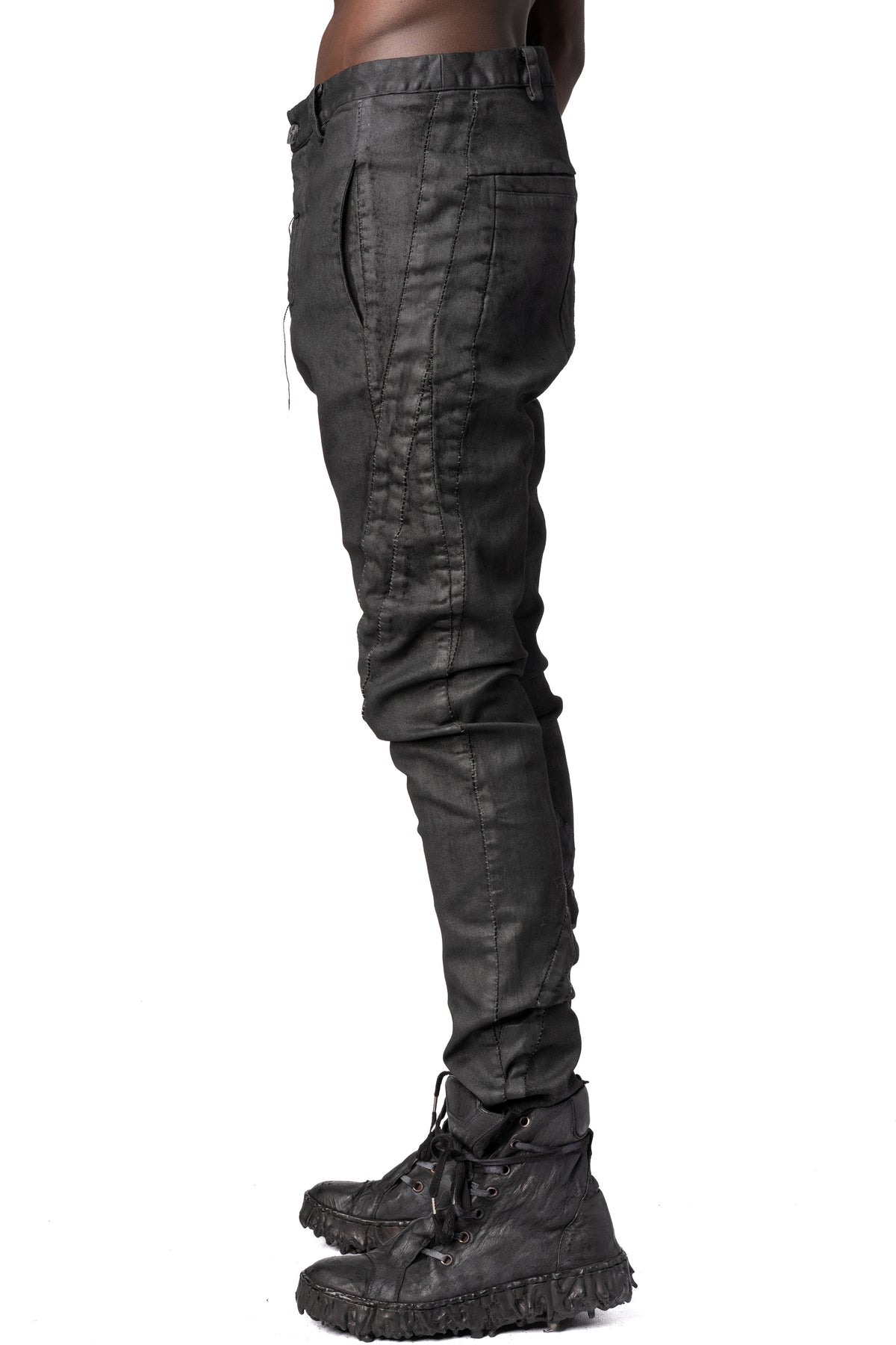 MD75 | AW26 - Stretch cotton dropped crotch pants, Black Leather MD13168