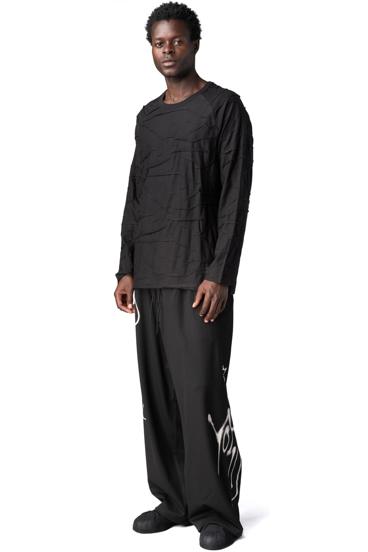 Y-3 | AW26 - Pleated oversized long sleeve t-shirt, Black KT1400