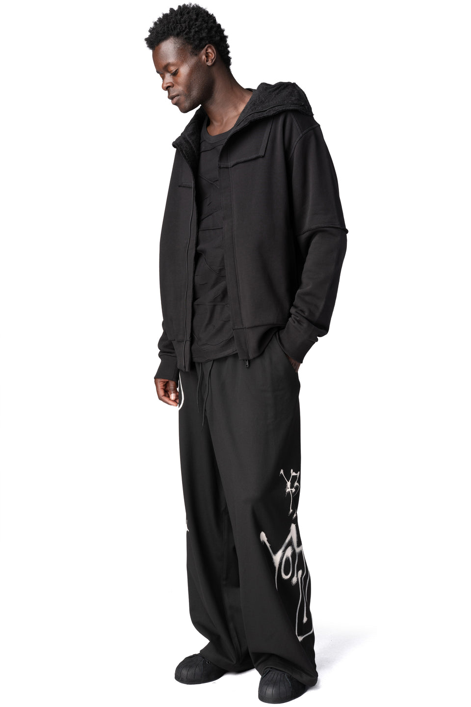 French terry ninja zip hoodie, Black