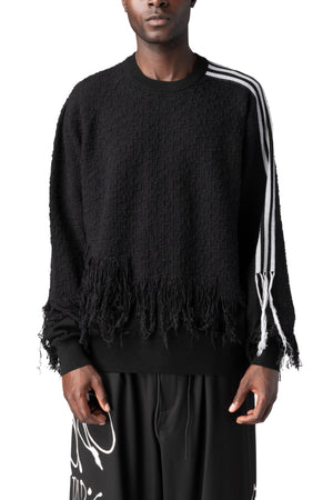 Y-3 | AW26 - Knitted 3-Stripes fringed wool sweater, Black KR1124
