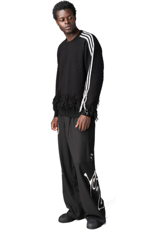 Y-3 | AW26 - Knitted 3-Stripes fringed wool sweater, Black KR1124