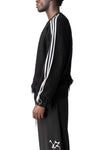Knitted 3-Stripes fringed wool sweater, Black