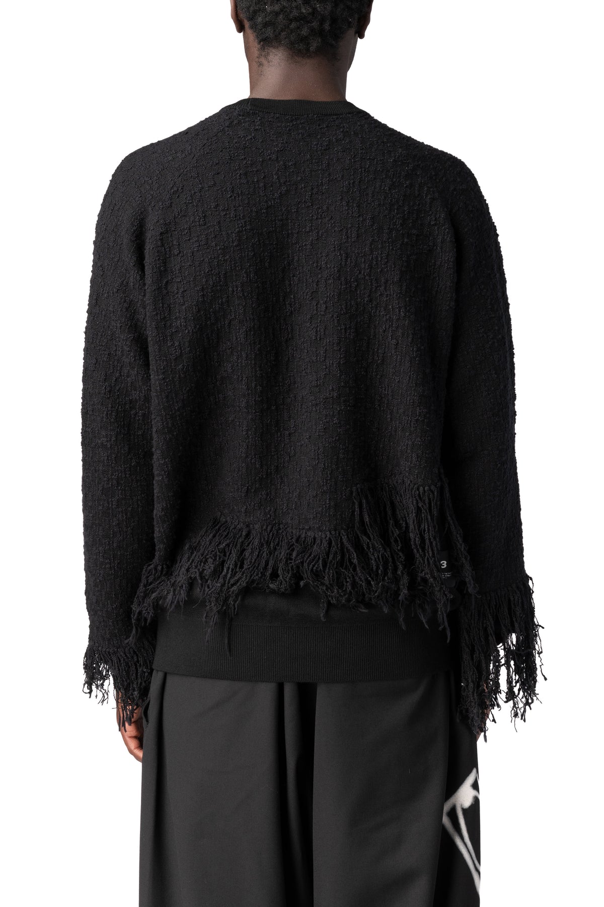 Y-3 | AW26 - Knitted 3-Stripes fringed wool sweater, Black KR1124