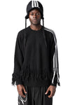 Knitted 3-Stripes fringed wool sweater, Black