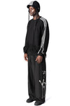 Knitted 3-Stripes fringed wool sweater, Black
