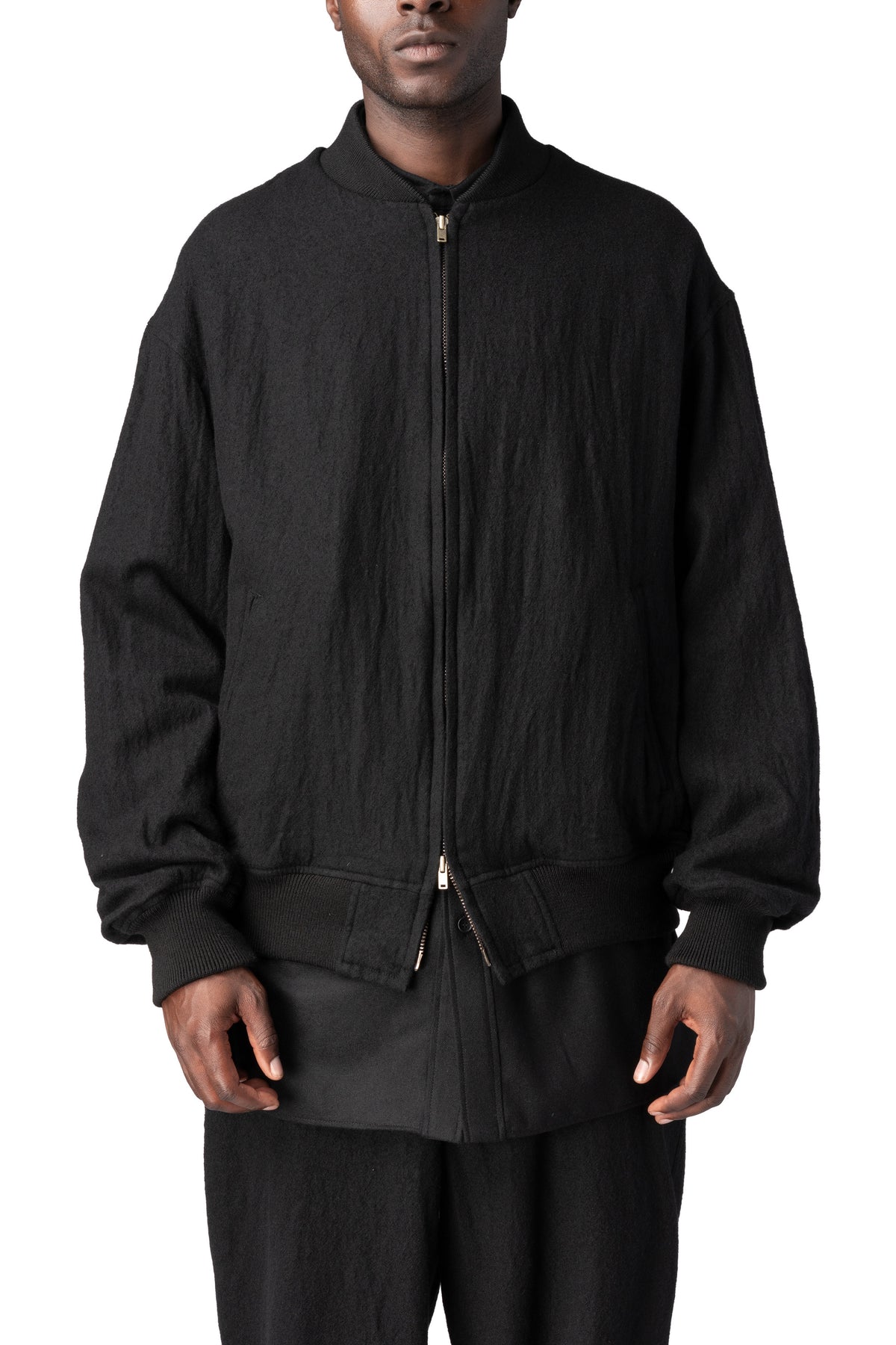Y's Yohji Yamamoto | AW26 - Shrink wool rib trim blouson, Black MW-Y70-101