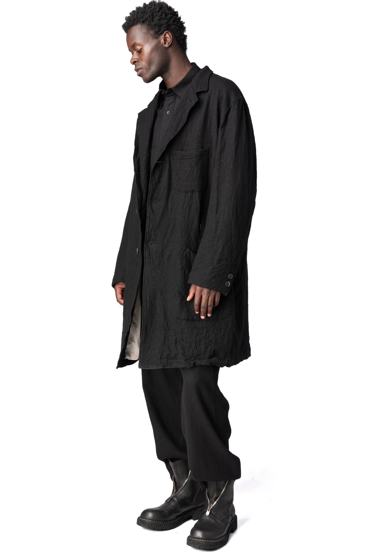 Y's Yohji Yamamoto | AW26 - Shrink wool shop coat, Black MW-J70-101