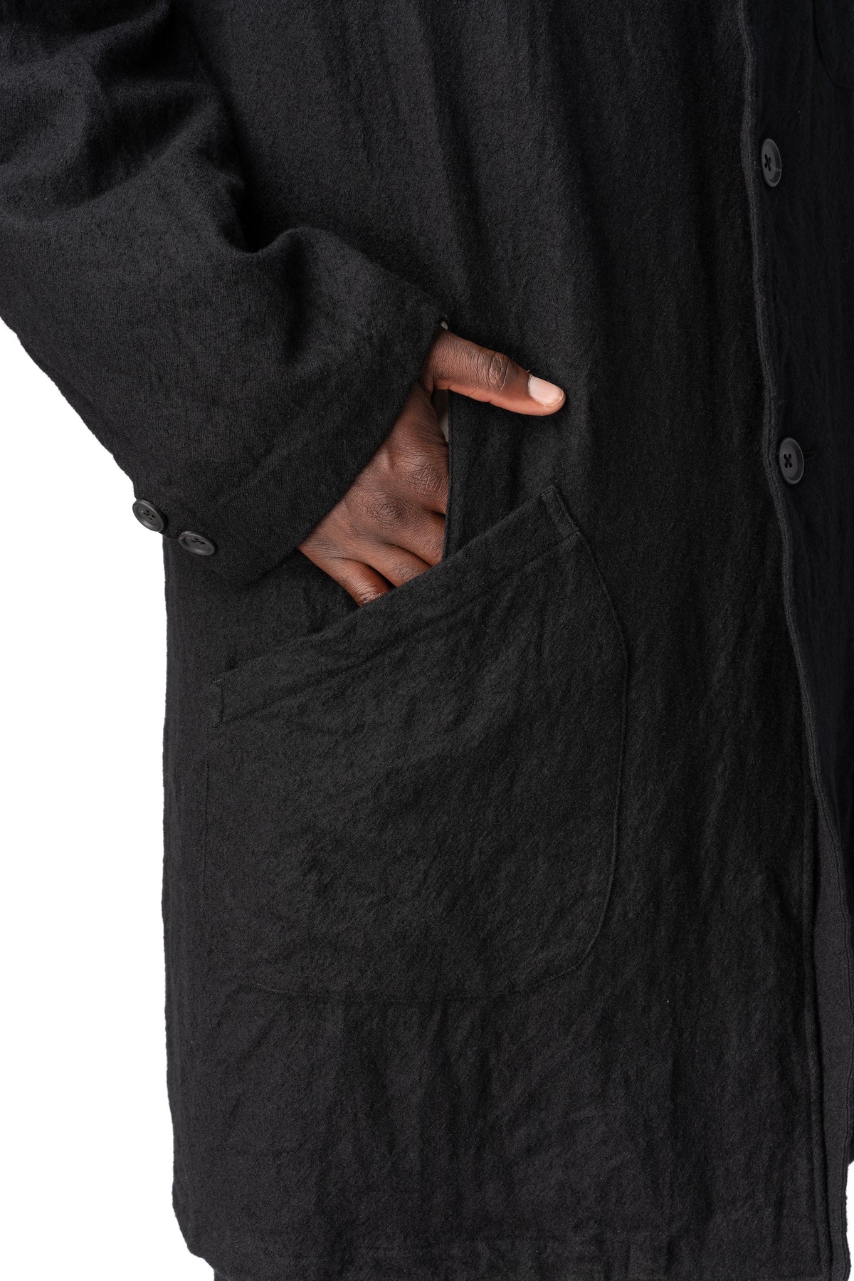 Y's Yohji Yamamoto | AW26 - Shrink wool shop coat, Black MW-J70-101