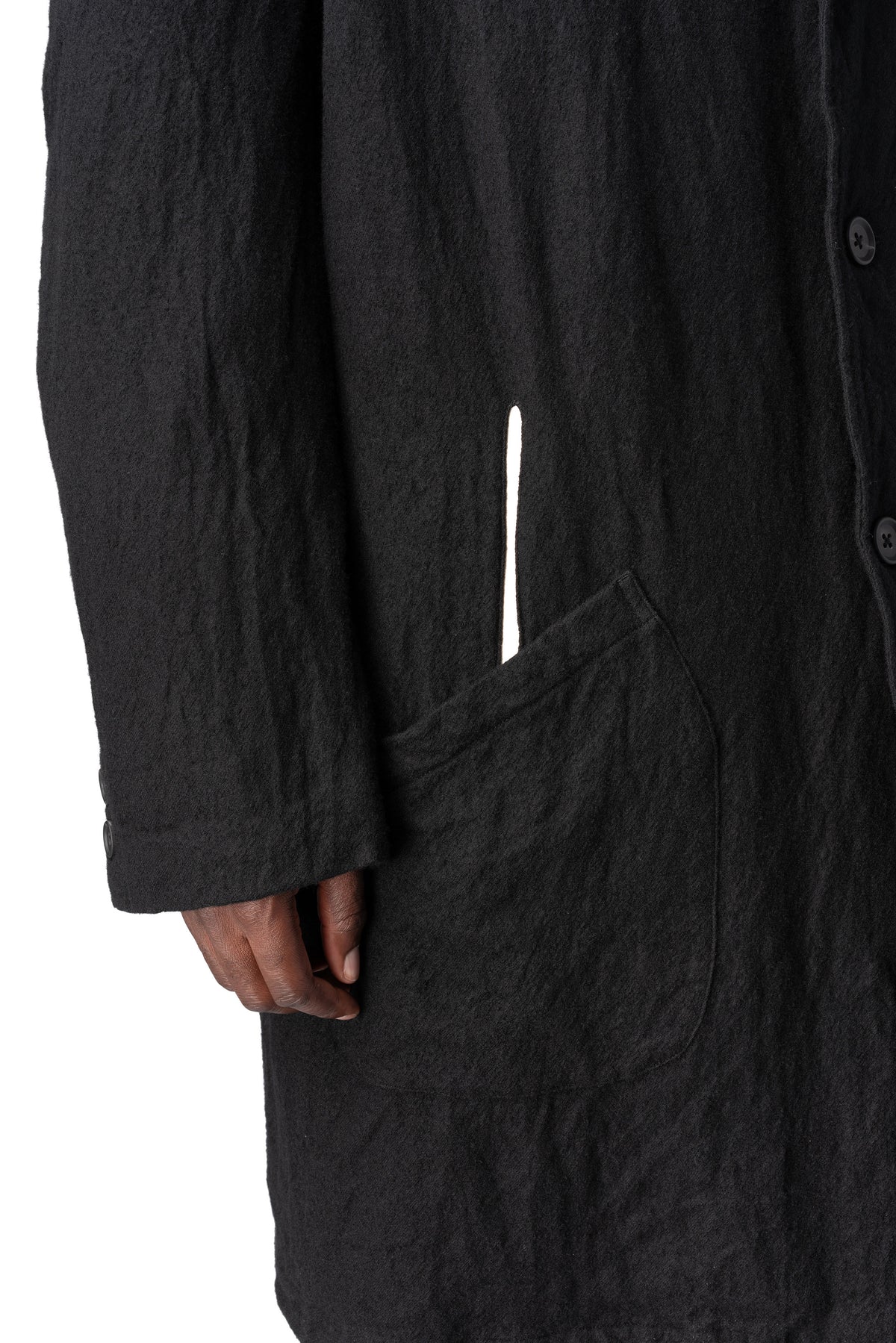 Y's Yohji Yamamoto | AW26 - Shrink wool shop coat, Black MW-J70-101