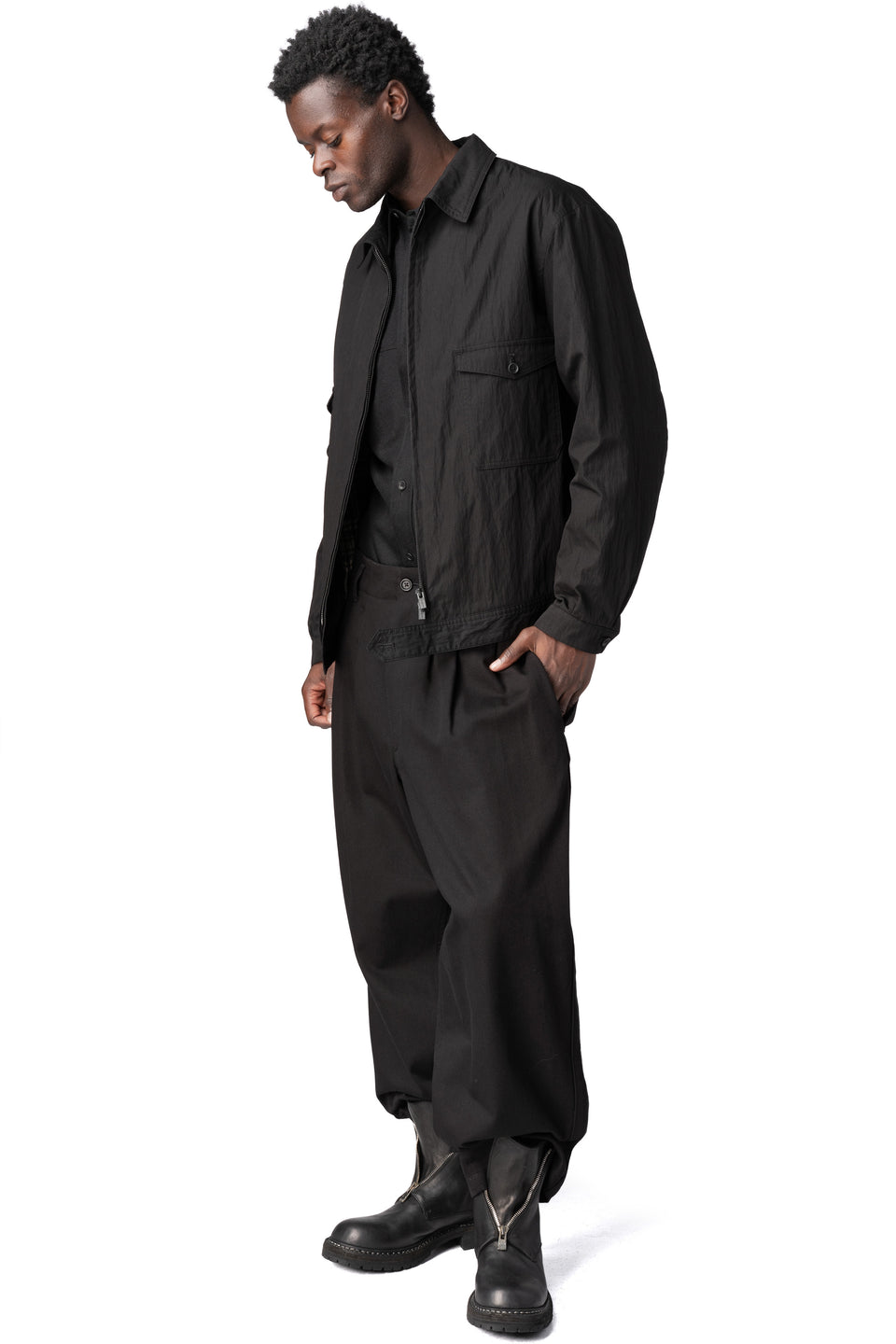 Chest pocket lined wool jacket, Black