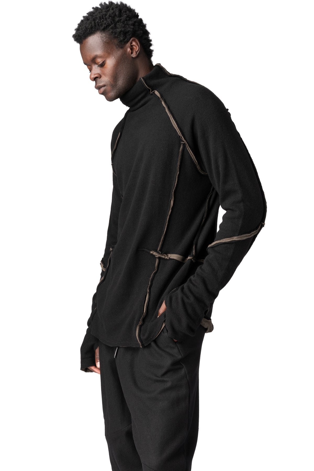 Andrea Ya'Aqov | AW26 - Double layer knitted turtleneck, Black & Mushroom Brown 26MFOL56