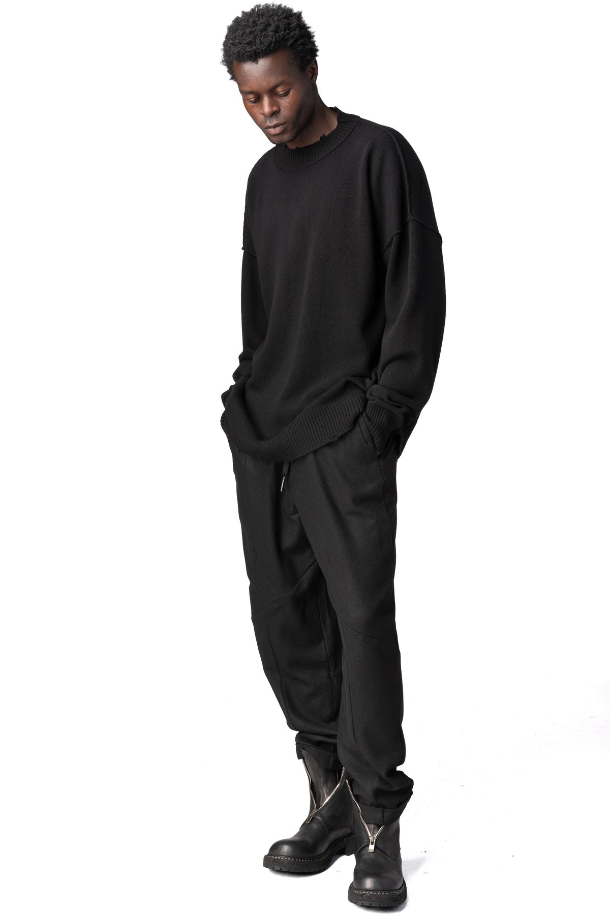 Andrea Ya'Aqov | AW26 - Oversized knitted cashmere wool crewneck, Black 26MMAG76