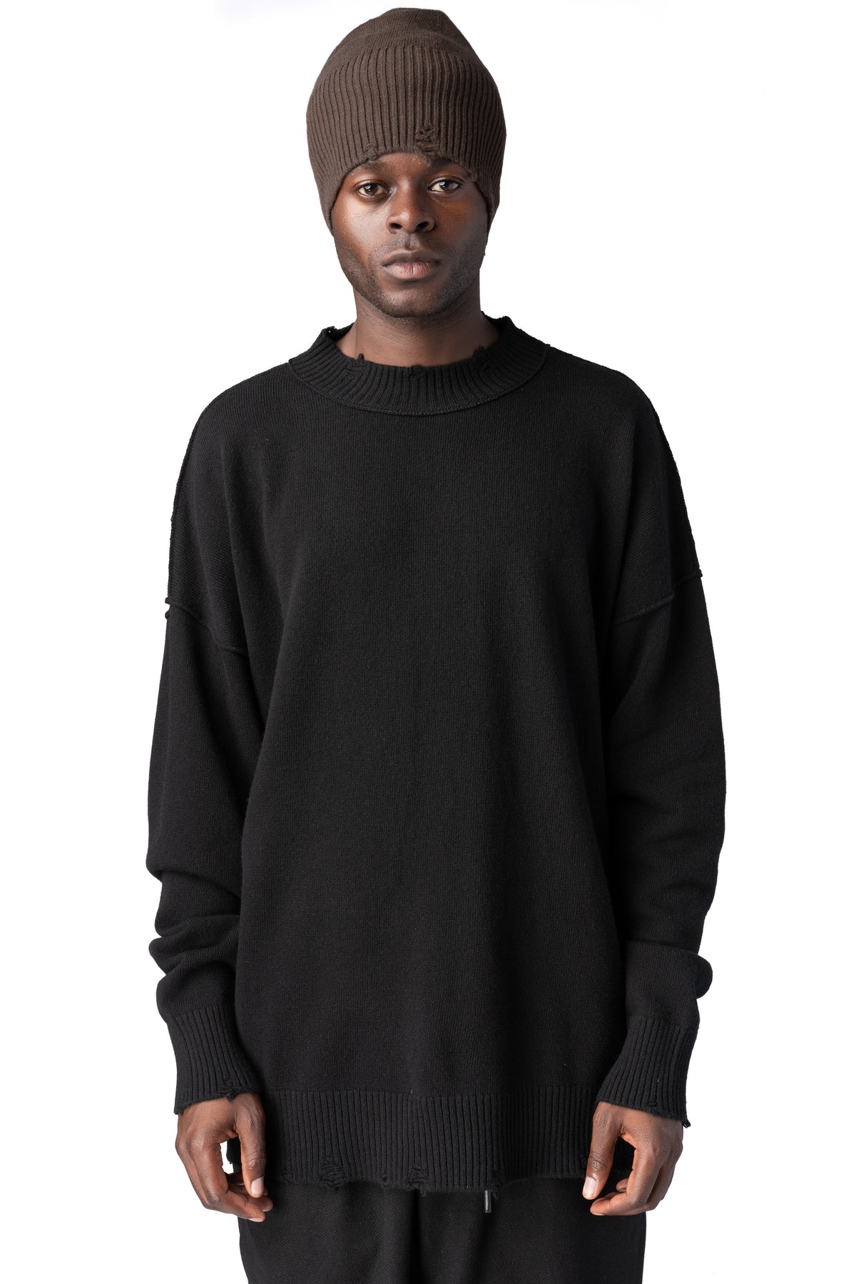 Andrea Ya'Aqov | AW26 - Destroyed knitted cashmere wool beanie, Tobacco 26MMAG77
