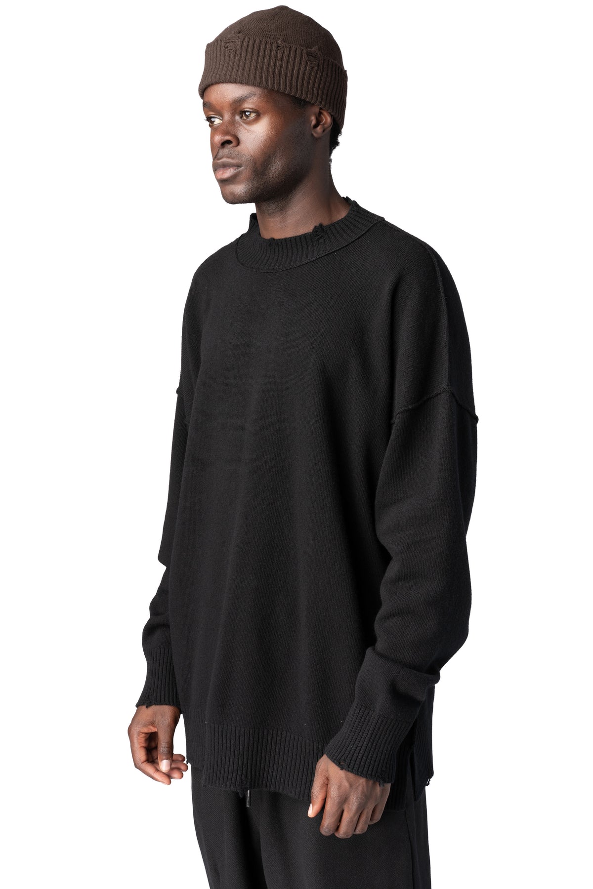 Andrea Ya'Aqov | AW26 - Destroyed knitted cashmere wool beanie, Tobacco 26MMAG77