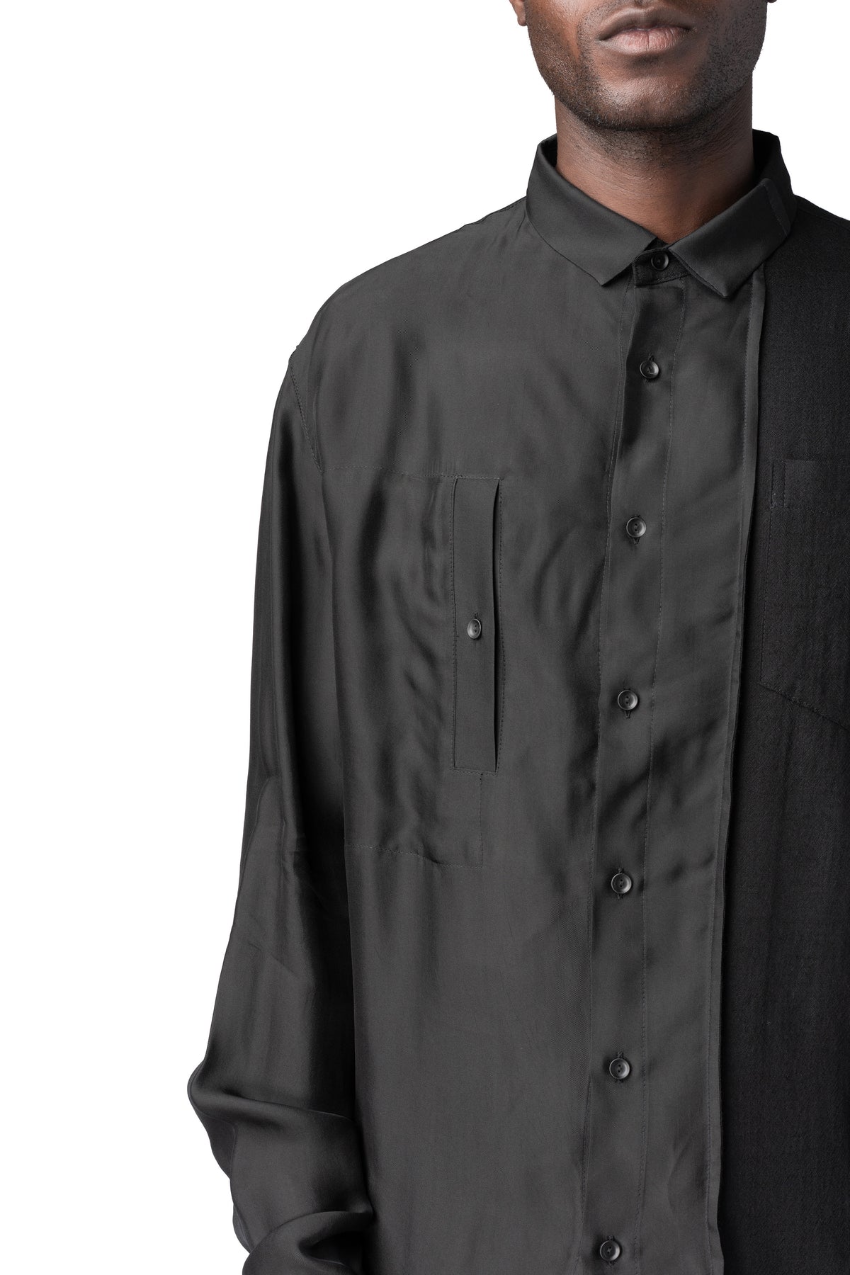 Andrea Ya'Aqov | AW26 - Panelled wool regular fit shirt, Black 26MCIT31