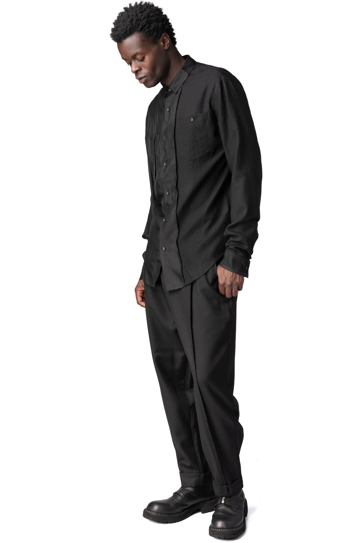 Andrea Ya'Aqov | AW26 - Panelled wool regular fit shirt, Black 26MCIT31
