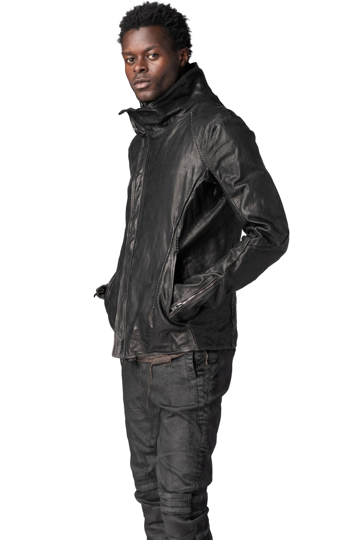 Incarnation | AW26 - Horse leather high collar blouson, Black 11-41497S