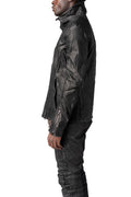 Horse leather high collar blouson, Black