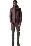 Horse leather high collar blouson, Burgundy