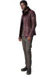 Horse leather high collar blouson, Burgundy
