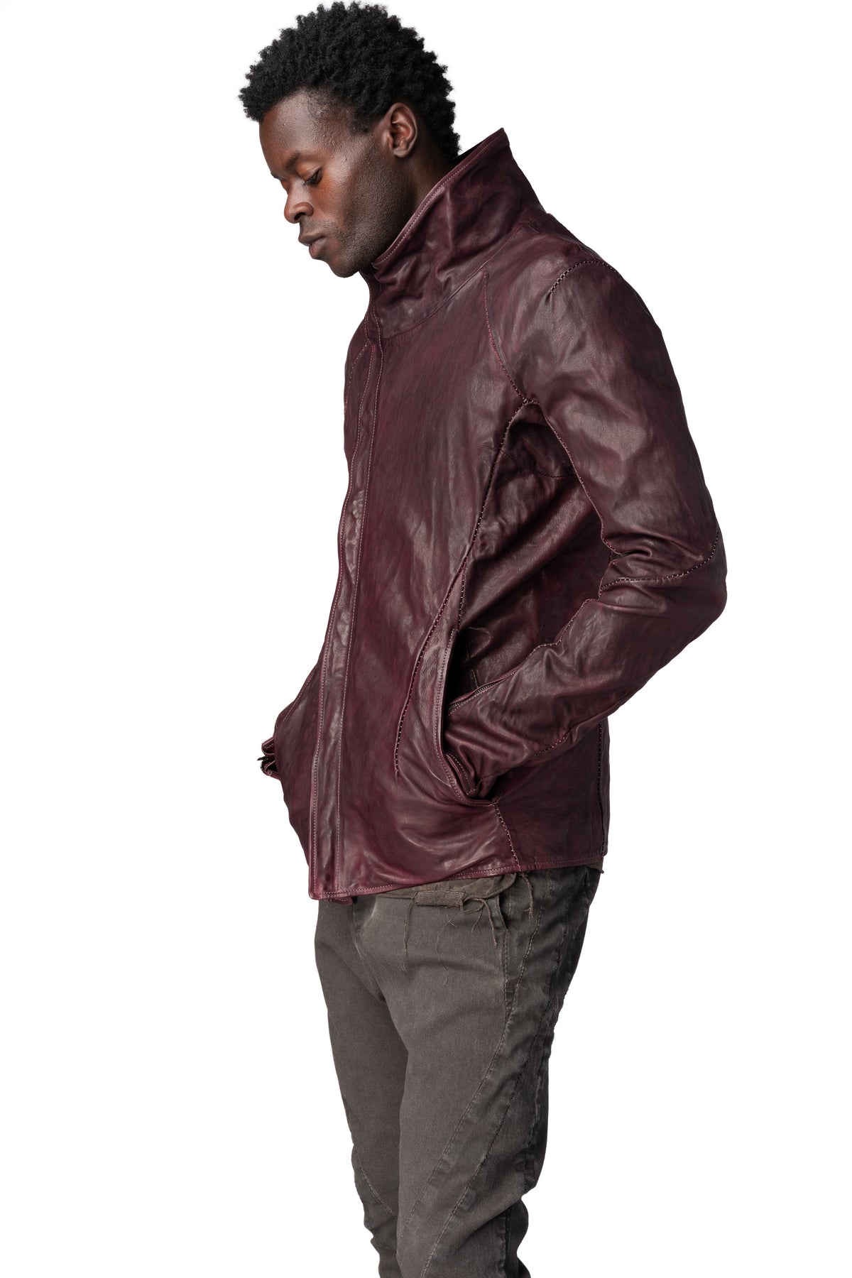 Incarnation | AW26 - Horse leather high collar blouson, Burgundy 11-41497S
