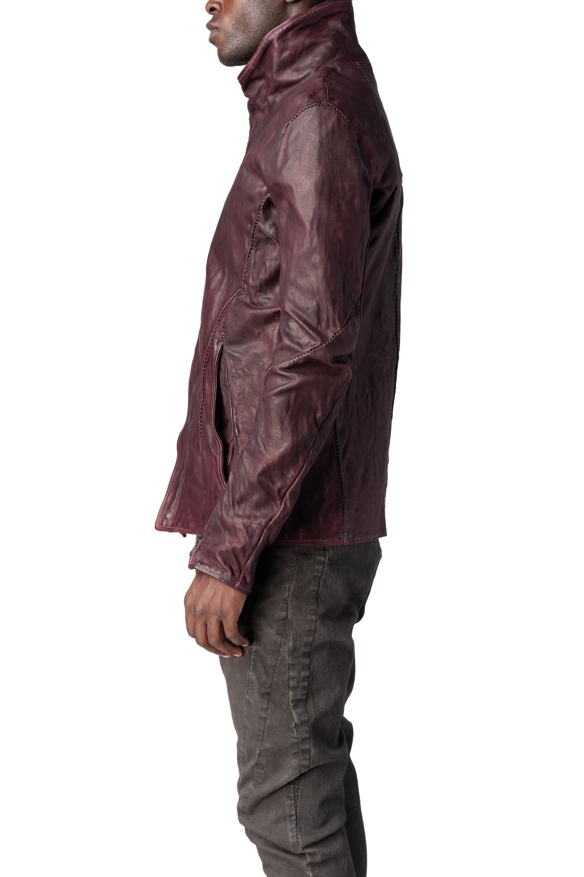 Incarnation | AW26 - Horse leather high collar blouson, Burgundy 11-41497S
