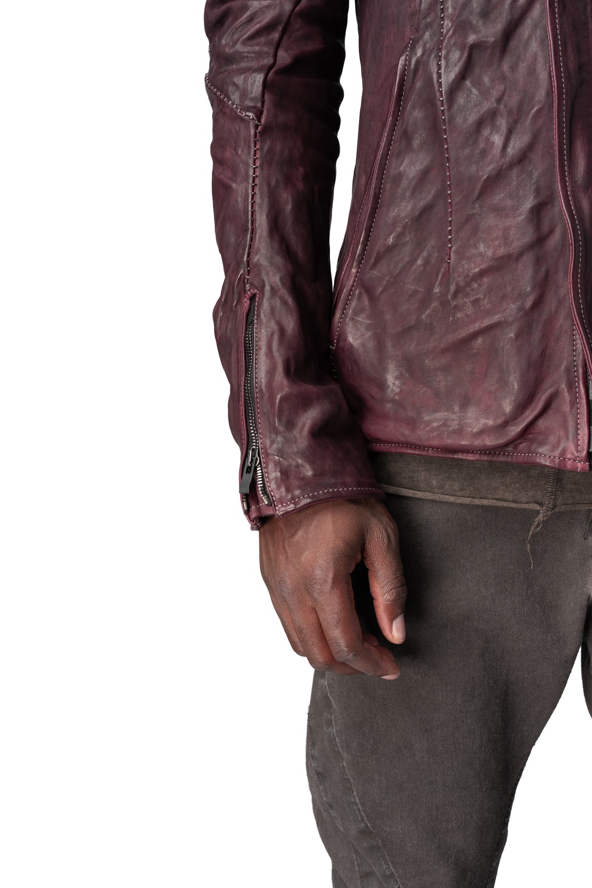 Incarnation | AW26 - Horse leather high collar blouson, Burgundy 11-41497S