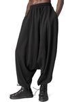 Oversized low-crotch embossed fleece trousers, Black
