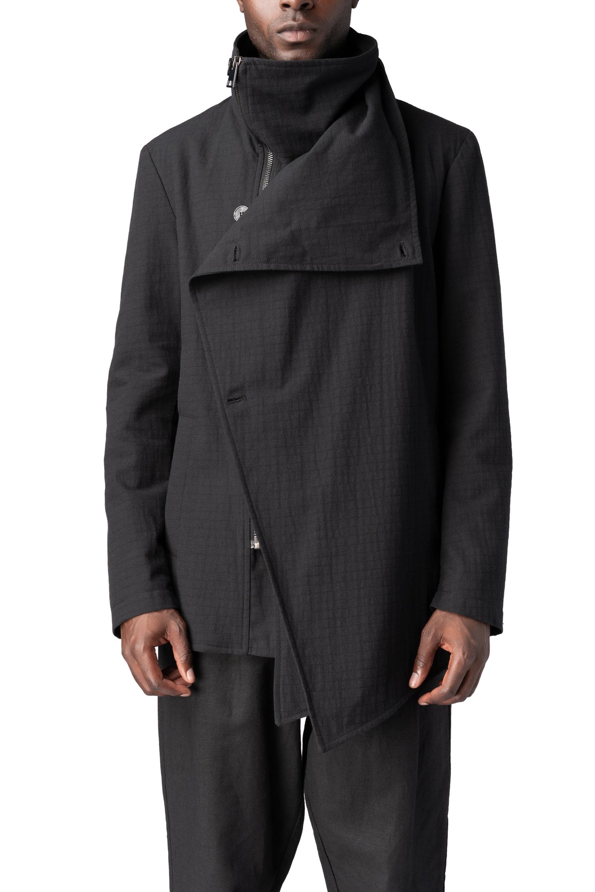 La Haine Inside Us | AW26 - Regular asymmetric textured cotton jacket, Black M1364