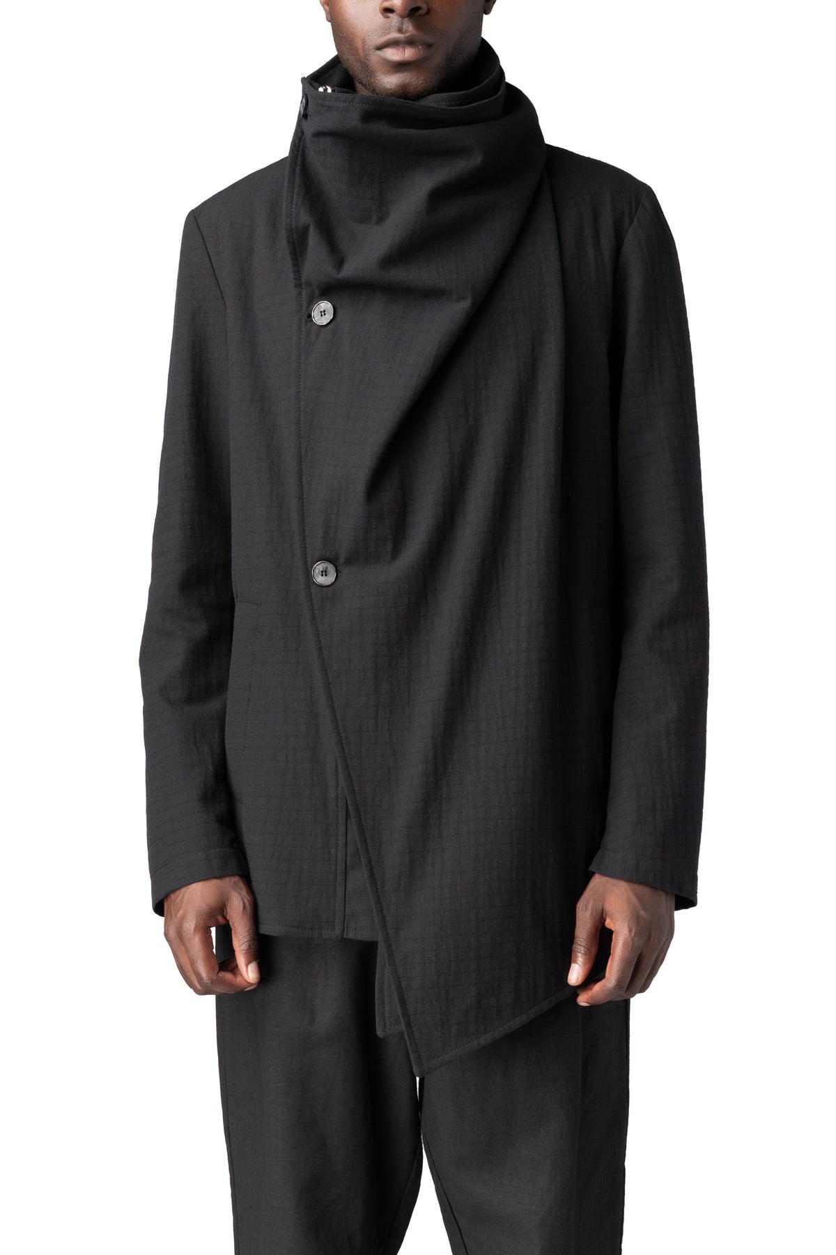 La Haine Inside Us | AW26 - Regular asymmetric textured cotton jacket, Black M1364