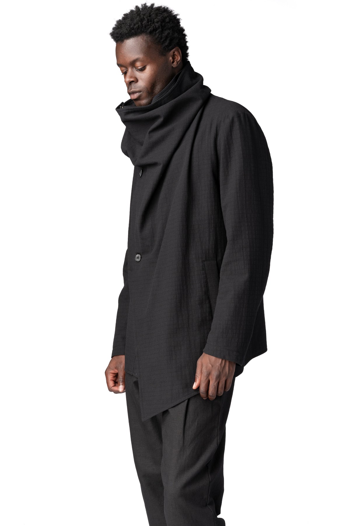 La Haine Inside Us | AW26 - Regular asymmetric textured cotton jacket, Black M1364