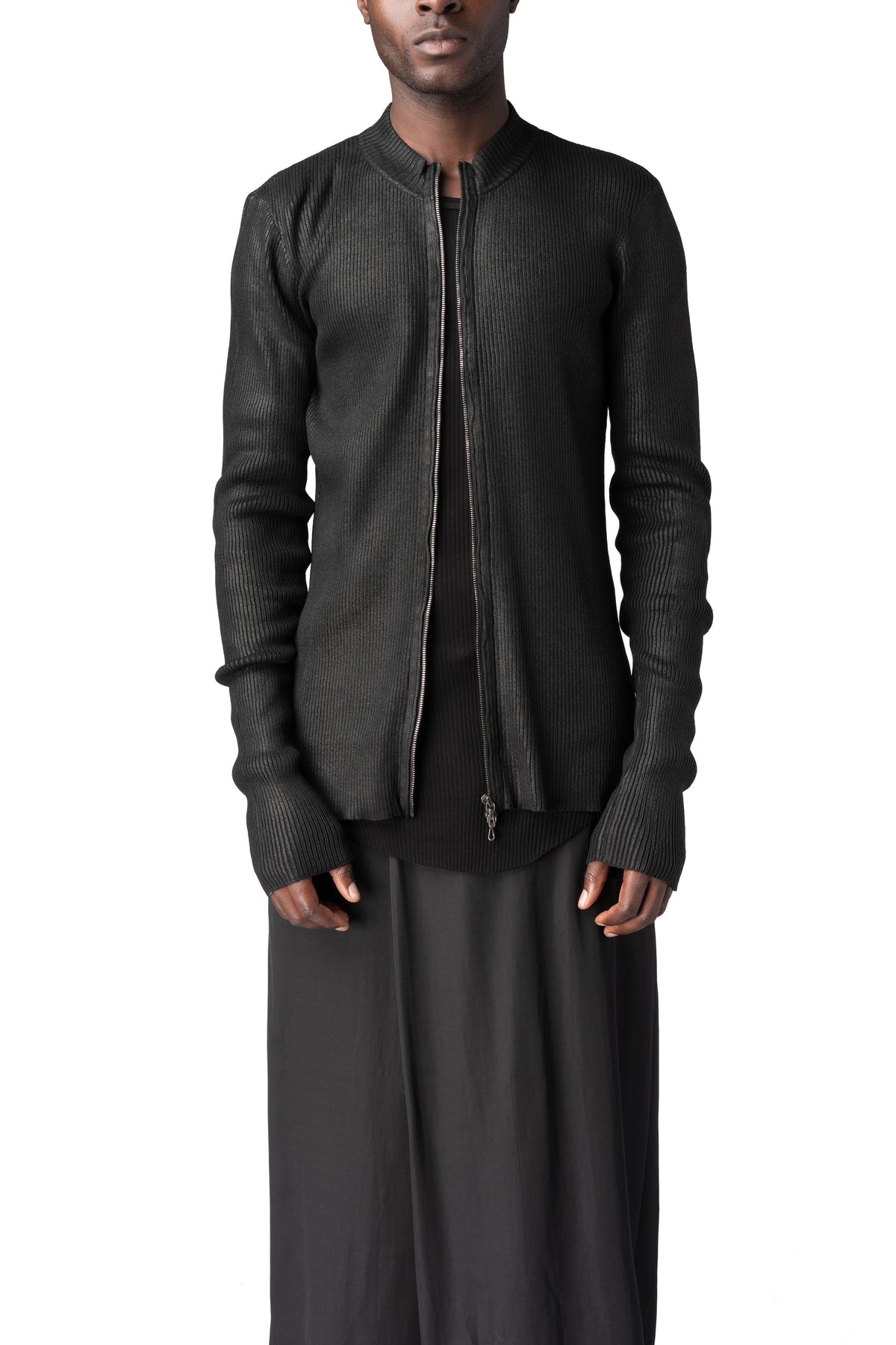 Julius_7 | AW26 - Coated zip-front knit cardigan, Black 957KNM1-C
