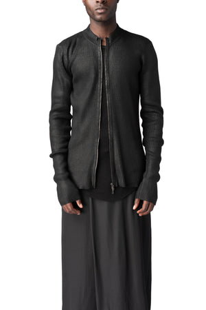 Julius_7 | AW26 - Coated zip-front knit cardigan, Black 957KNM1-C