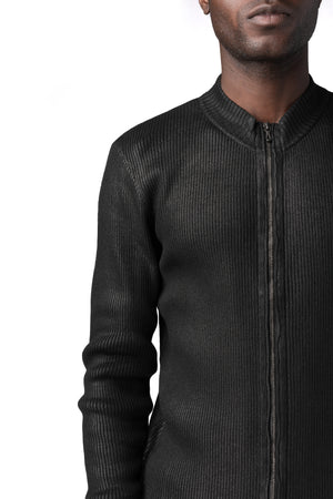Julius_7 | AW26 - Coated zip-front knit cardigan, Black 957KNM1-C