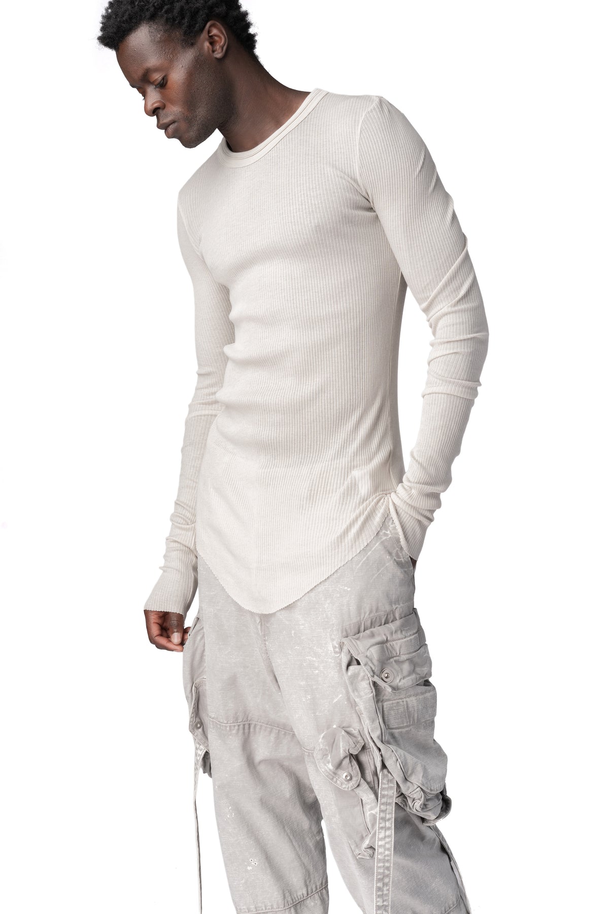Julius_7 | AW26 - Ribbed crewneck long sleeve top, Plaster 957CUM6