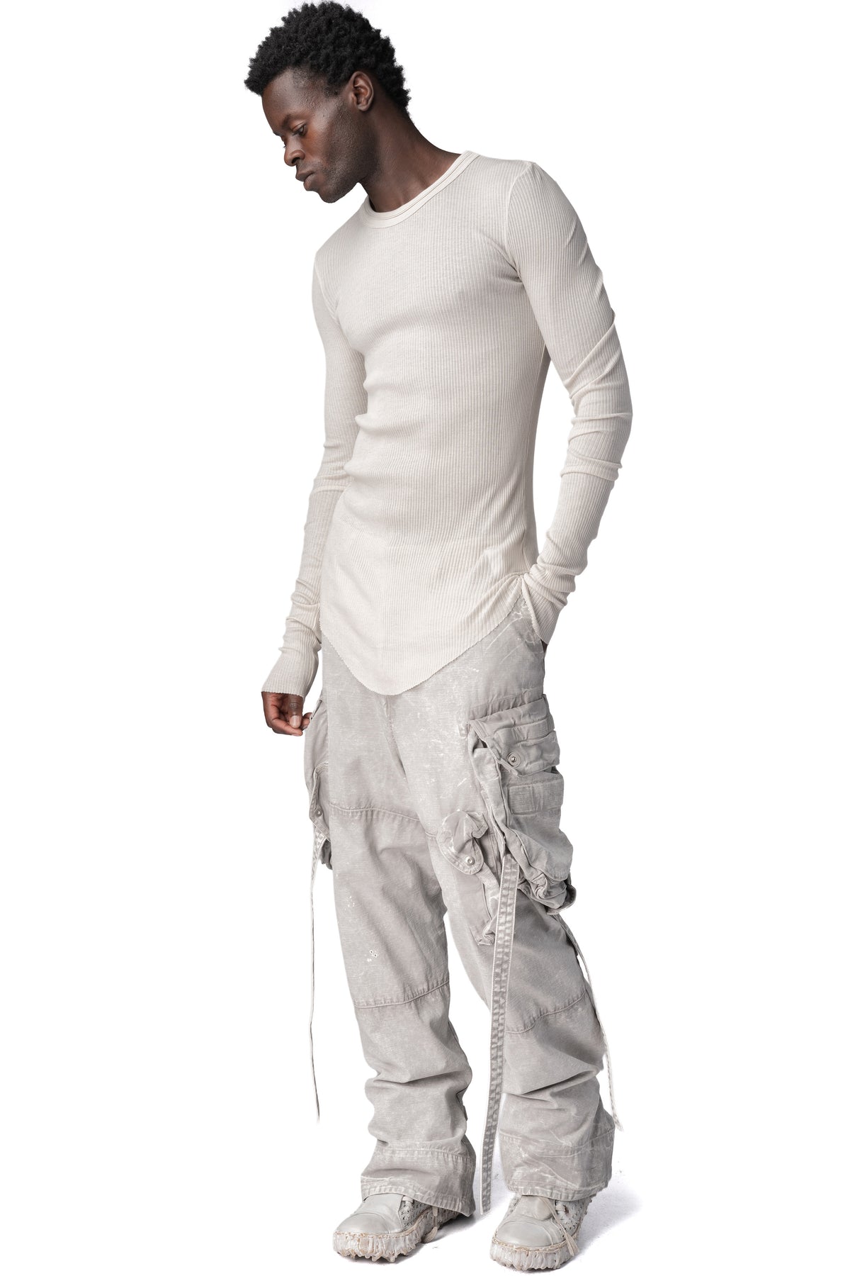 Julius_7 | AW26 - Ribbed crewneck long sleeve top, Plaster 957CUM6