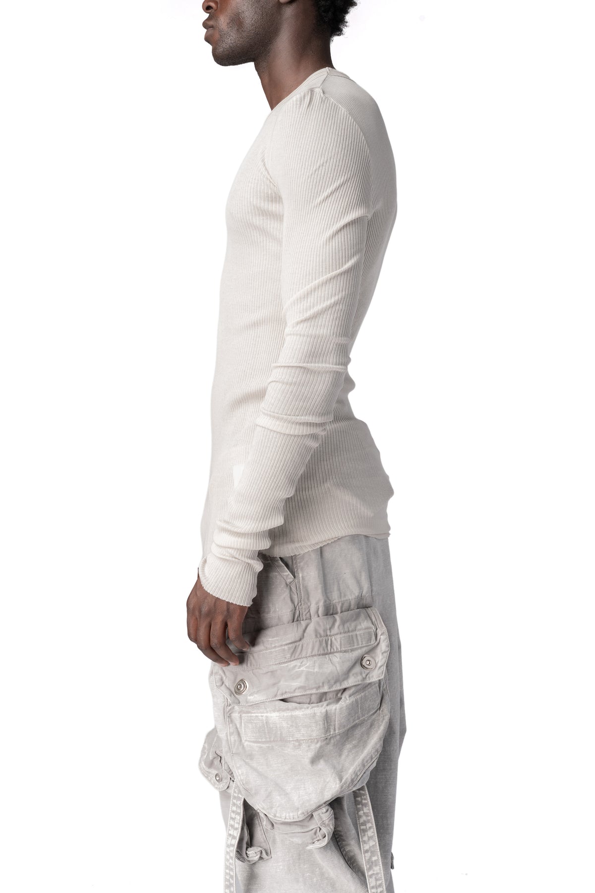 Julius_7 | AW26 - Ribbed crewneck long sleeve top, Plaster 957CUM6