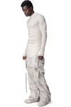 Ribbed high neck long sleeve top, Plaster