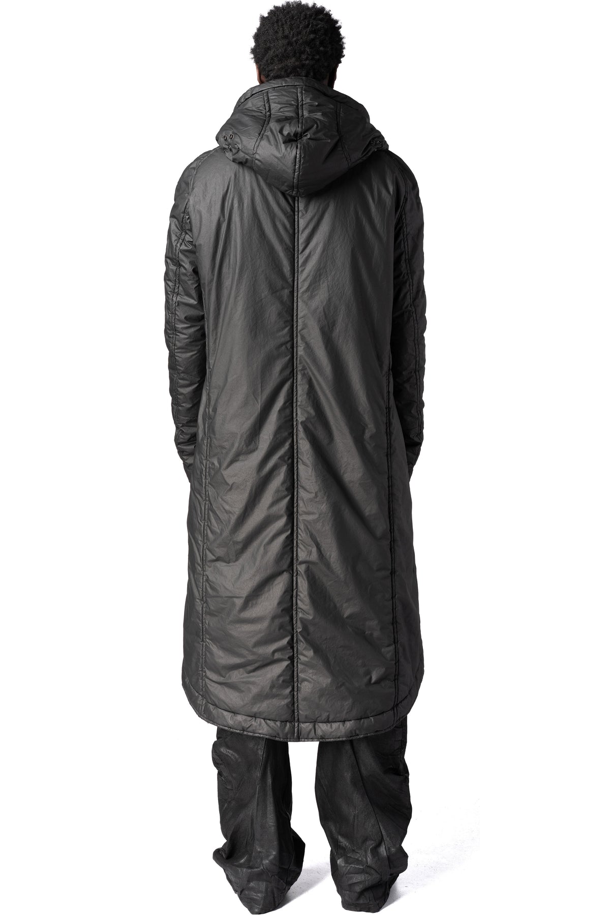 Julius_7 | AW26 - Hooded coated long coat, Black 957COM2