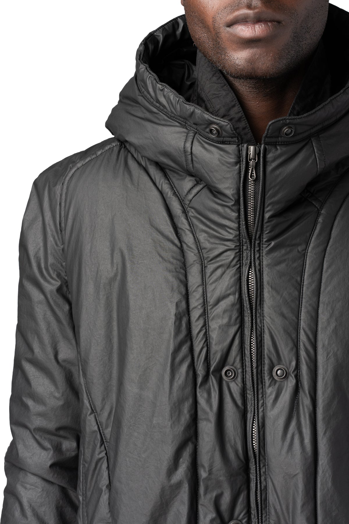 Julius_7 | AW26 - Hooded coated long coat, Black 957COM2