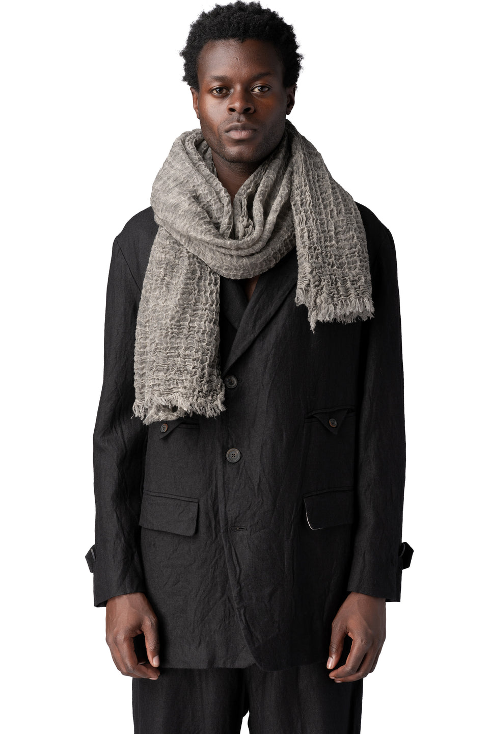 Wrinkled gauze wool scarf, Asphalt