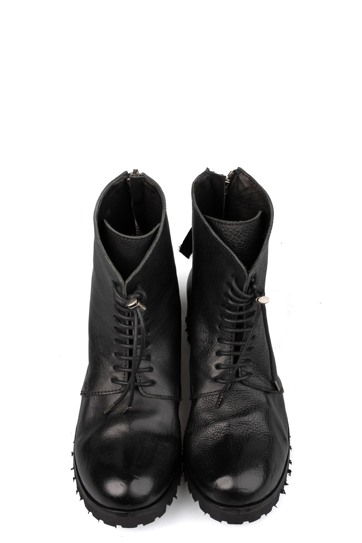 Washed calfskin lace-up zip ankle boots