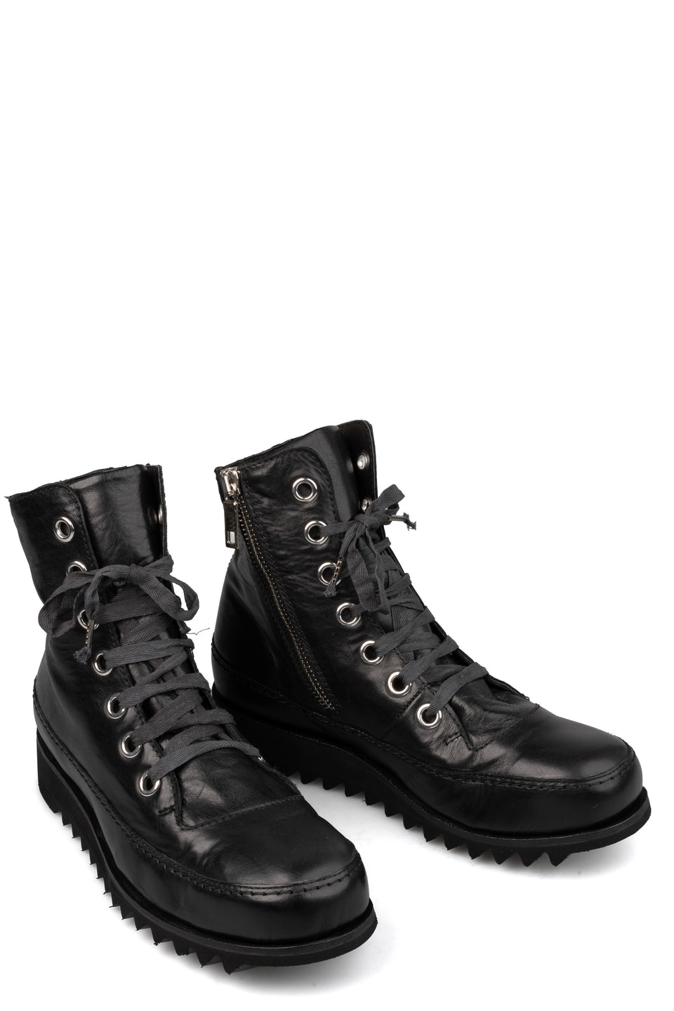 Horse leather high-top zip sneakers