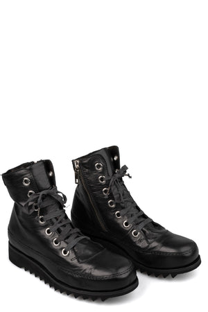 Horse leather high-top zip sneakers