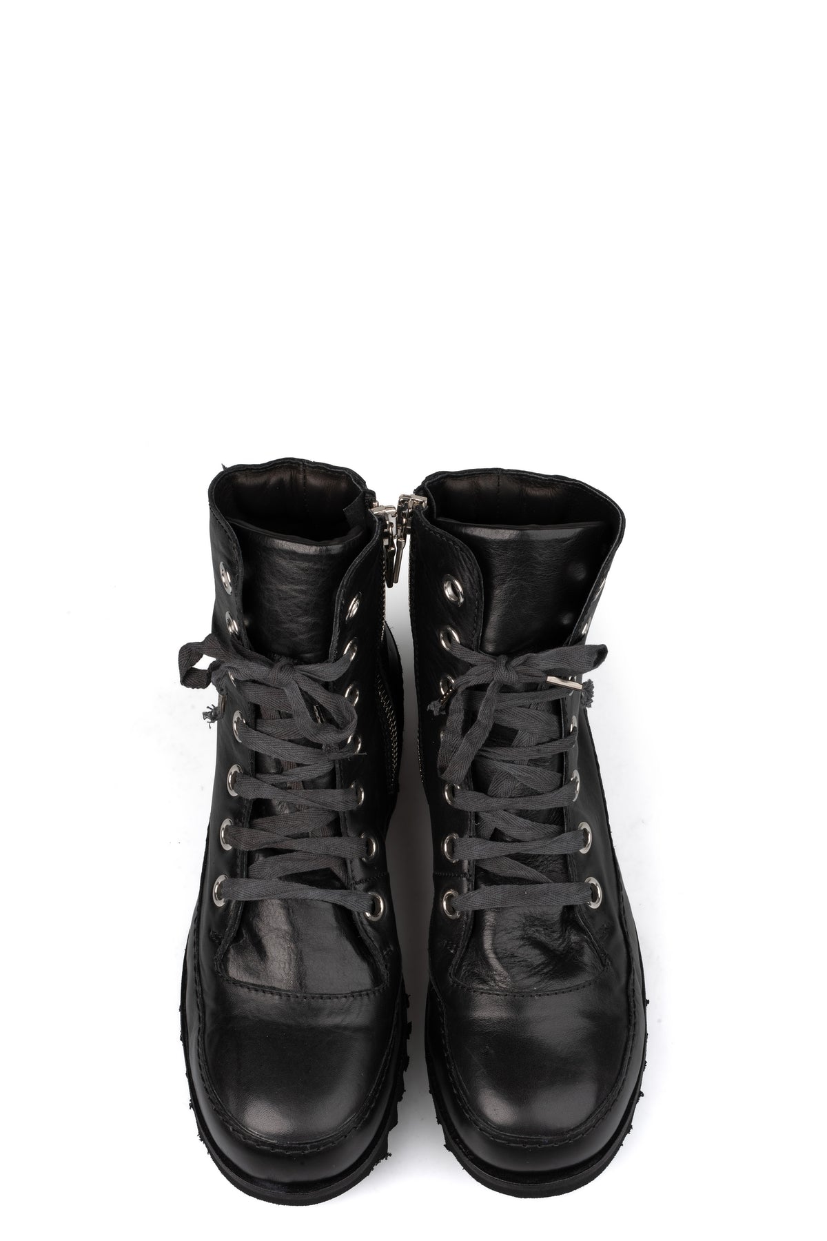 Horse leather high-top zip sneakers